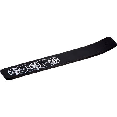 Houten Wierookhouder – Zwart met Pentakel en Metalen Accent