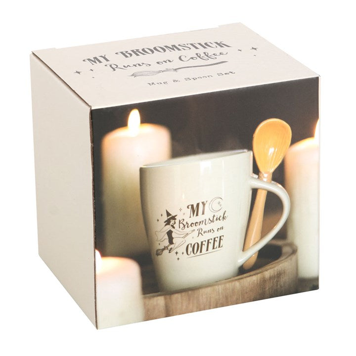 My Broomstick Runs on Coffee – Mok met lepel 300 ml
