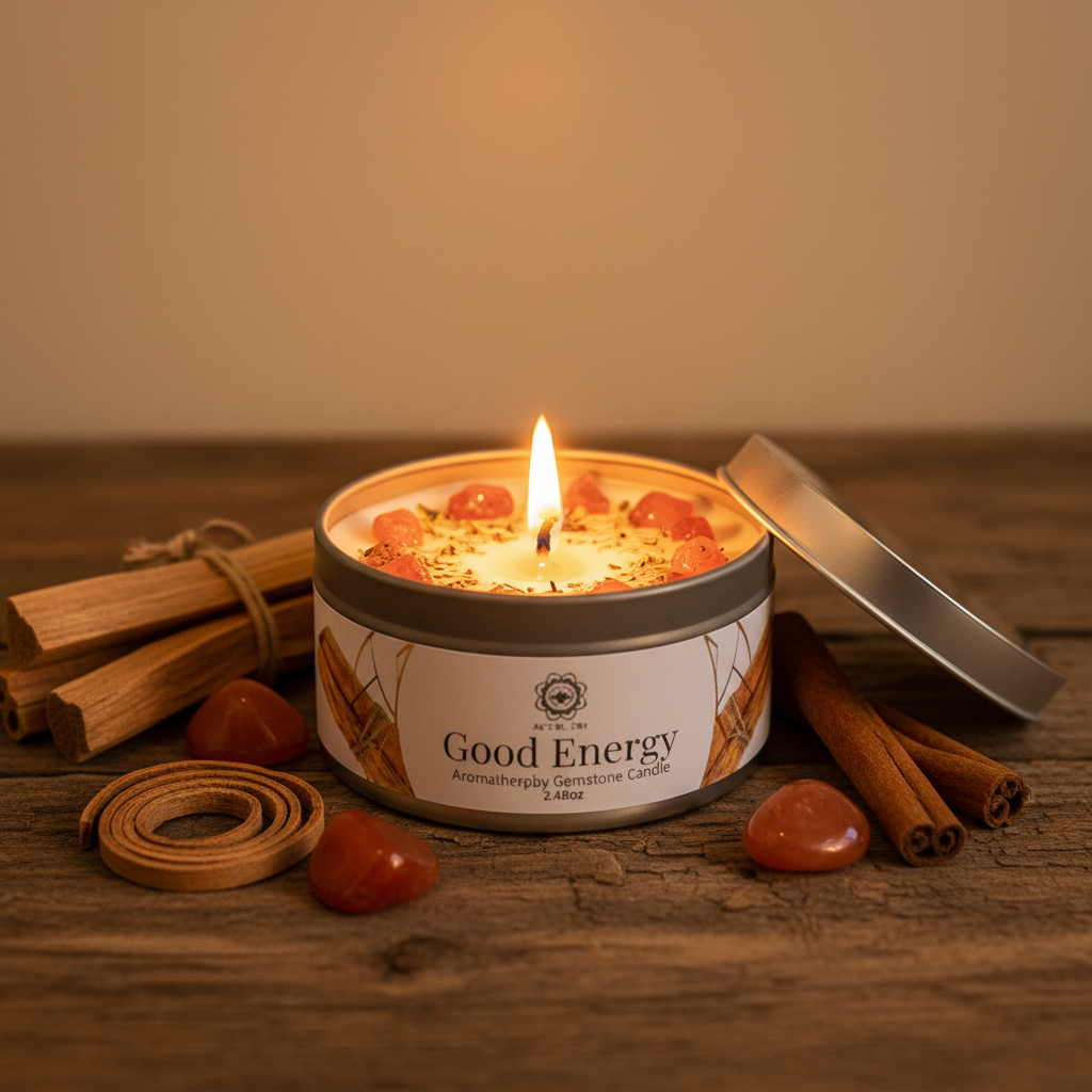 Good Energy Aromatherapy Gemstone Candle – Palo Santo