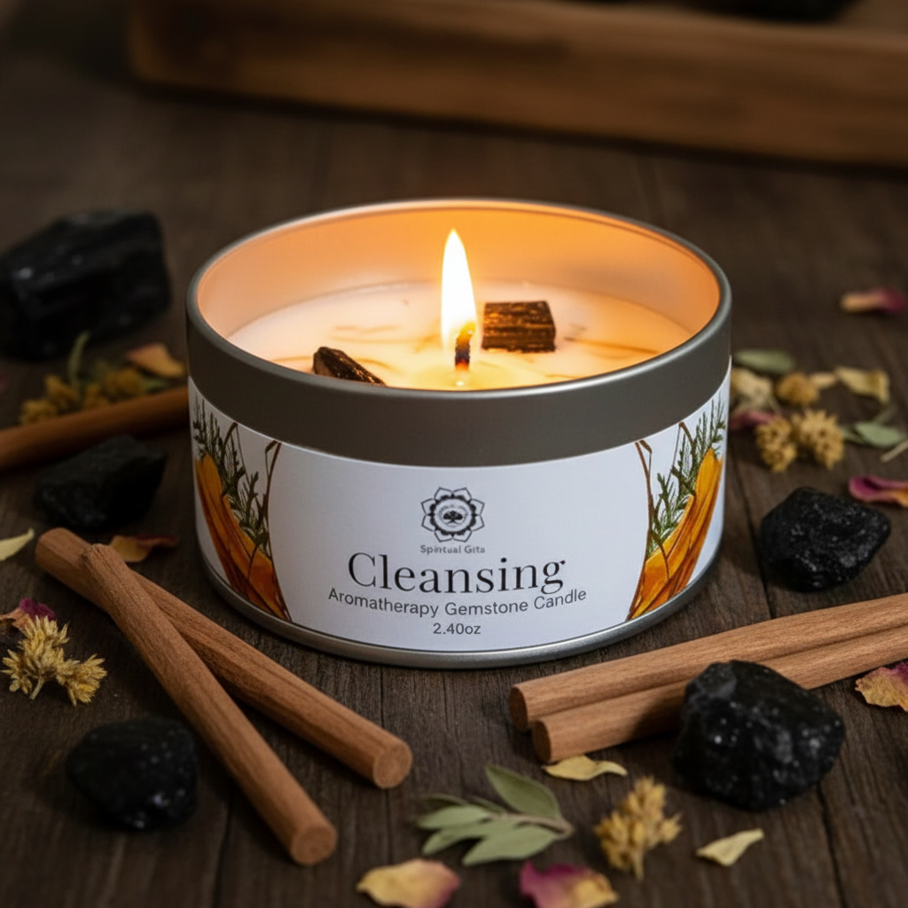 Cleansing Aromatherapy Gemstone Candle – Sandalwood