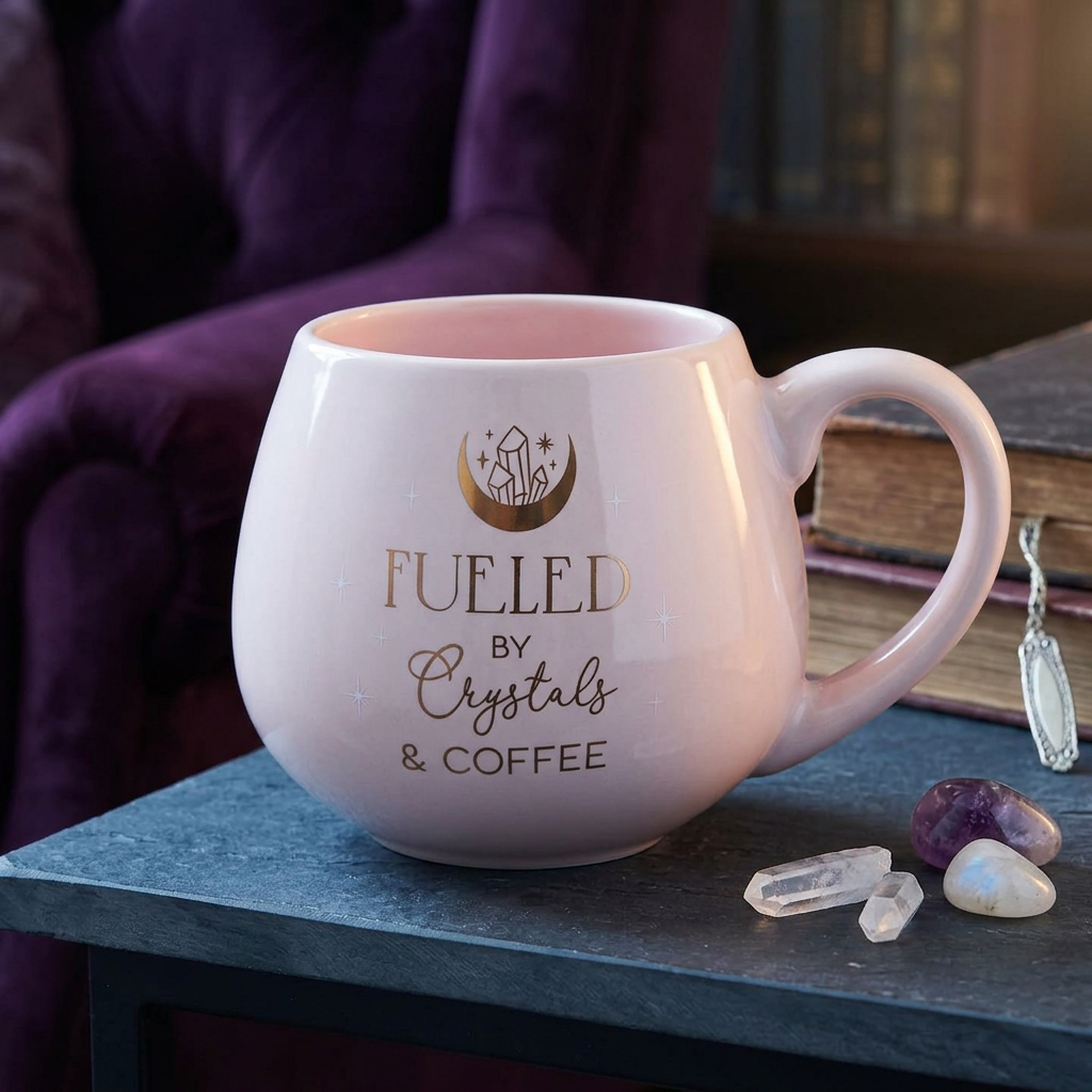 Crystals and Coffee-mok in een mysterieuze gotische leeshoek