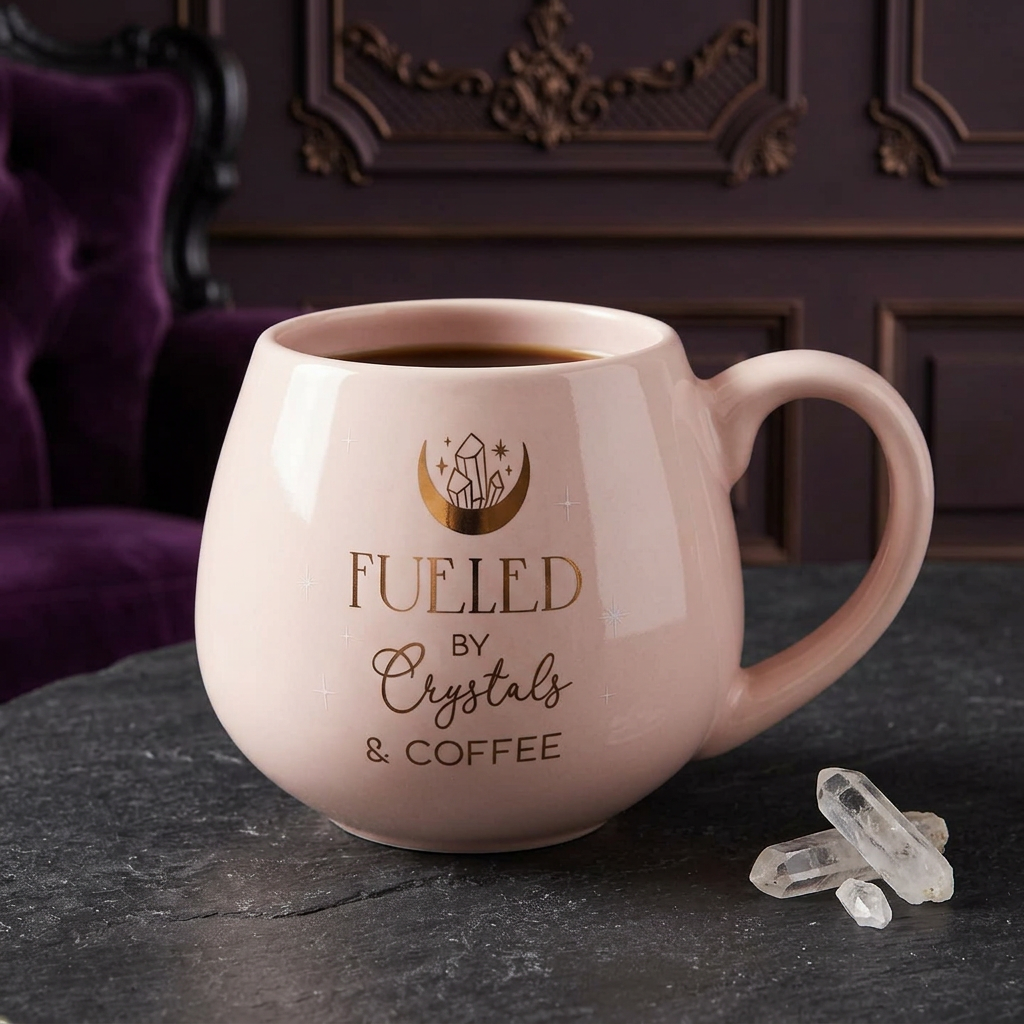 Crystals and Coffee-mok met het oor rechts in een gotische setting