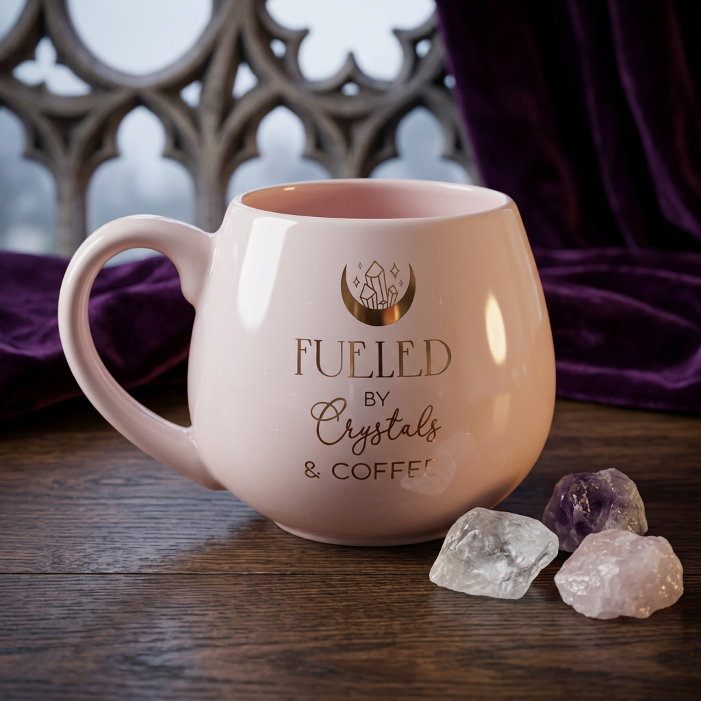 Crystals and Coffee-mok met kristallen in een gotische setting
