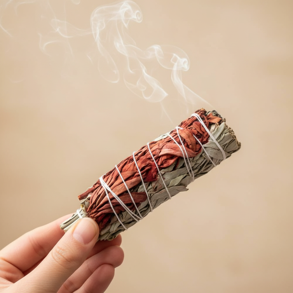 Dragon's Blood Smudge Stick natuurlijk vastgehouden