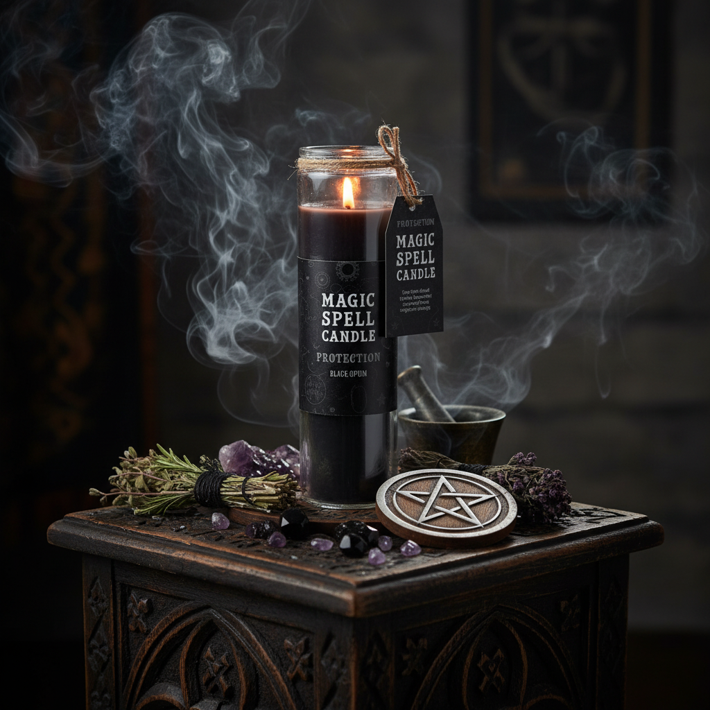 Magic Spell Candle op gotisch altaar