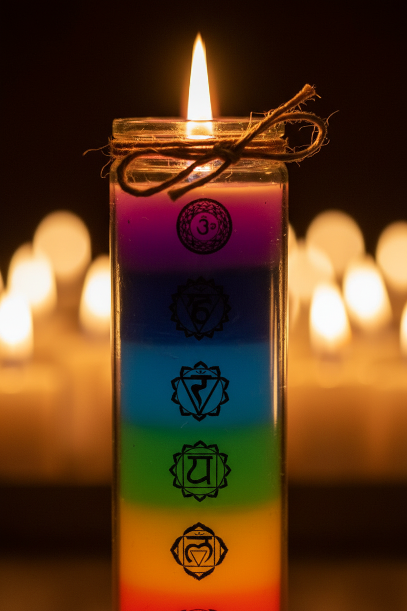 7 Chakra Kaars close-up brandend