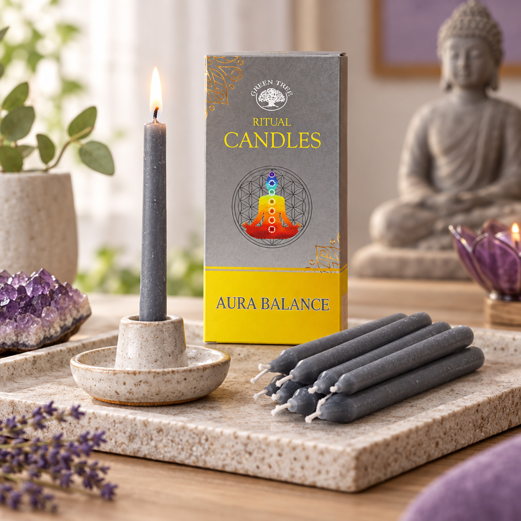 Ritueelkaarsen in een rustige meditatiehoek