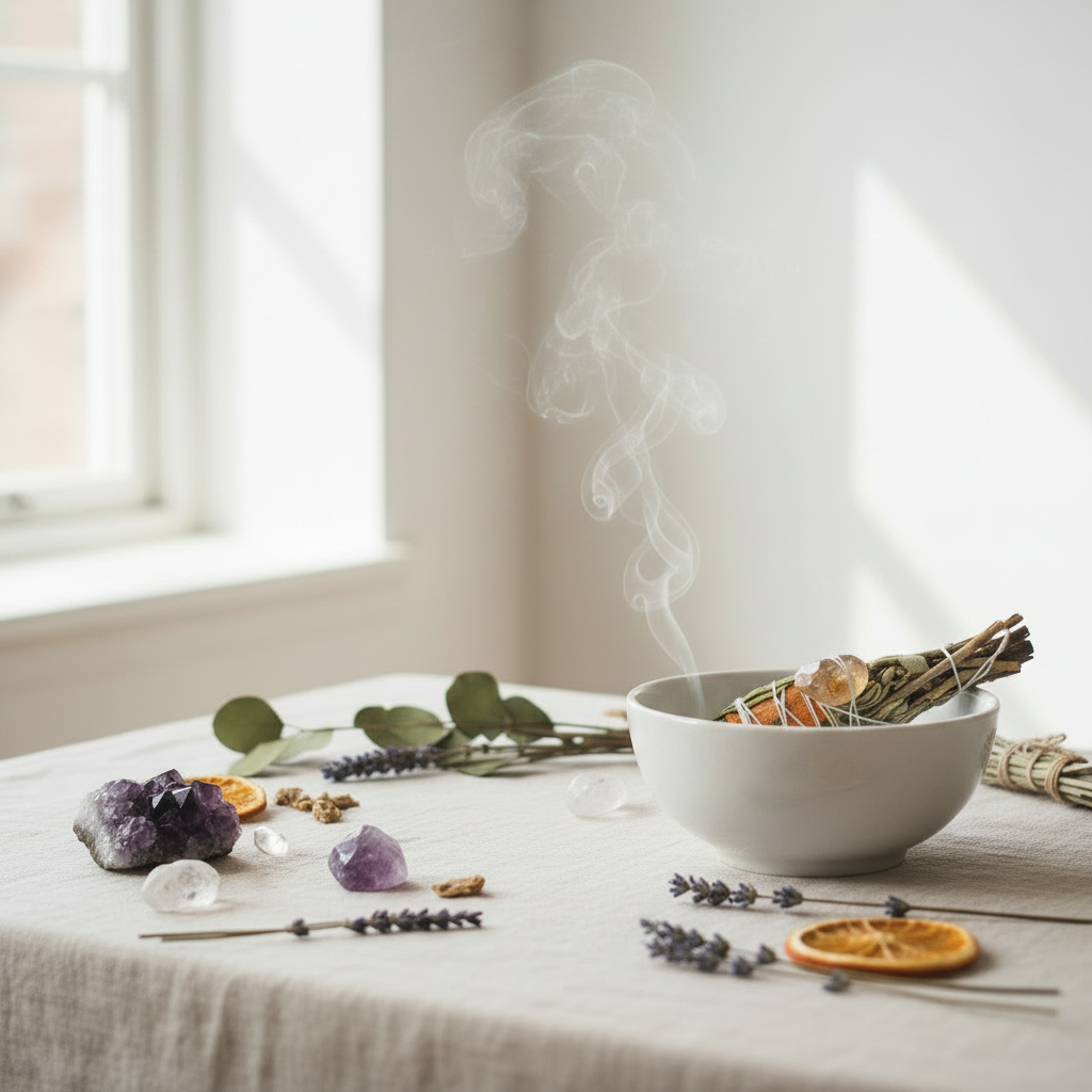 Smudge Stick in keramische bol – Woonkamer sfeer