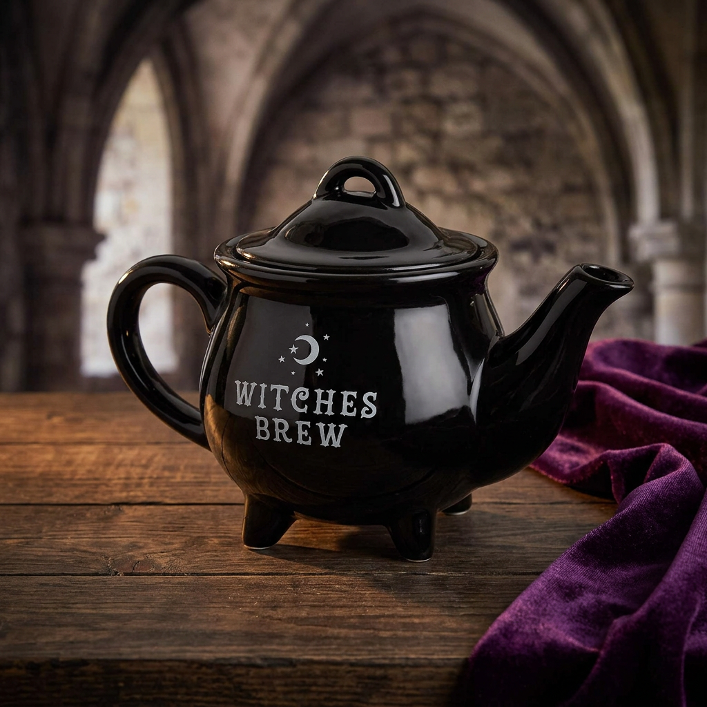 Witches Brew-theepot met deksel in een gotische setting